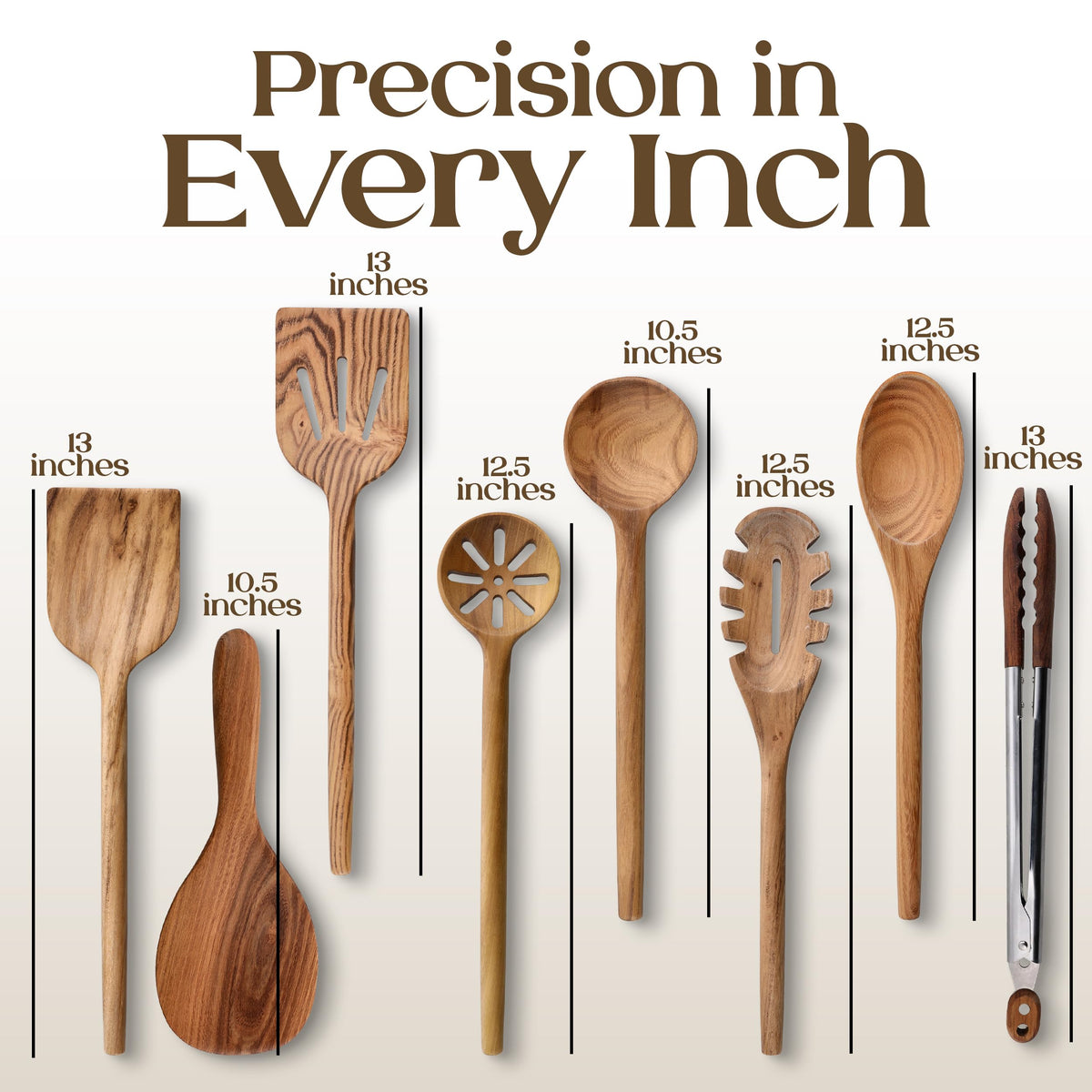 SANJH teak wooden tongs with solid grip for turning foods.