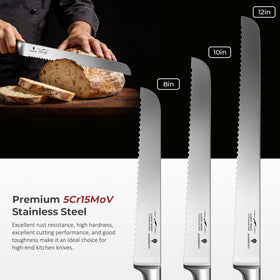 SANMEIHO 10-inch bread knife ergonomic handle provides comfortable control during slicing.