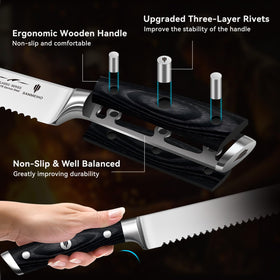 SANMEIHO bread knife slicing action enables precise cuts without tearing.