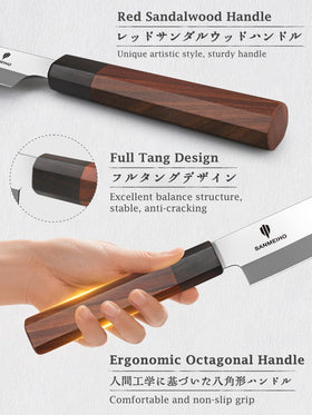 SANMEIHO sushi knife with 5Cr15Mov steel for durable sharpness.