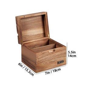 Sanosy Acacia recipe box double-compartment keeps cards and space tidy.