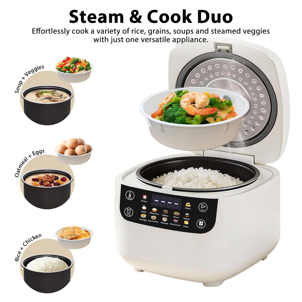SANPTENT keep-warm mode keeps rice ready to serve