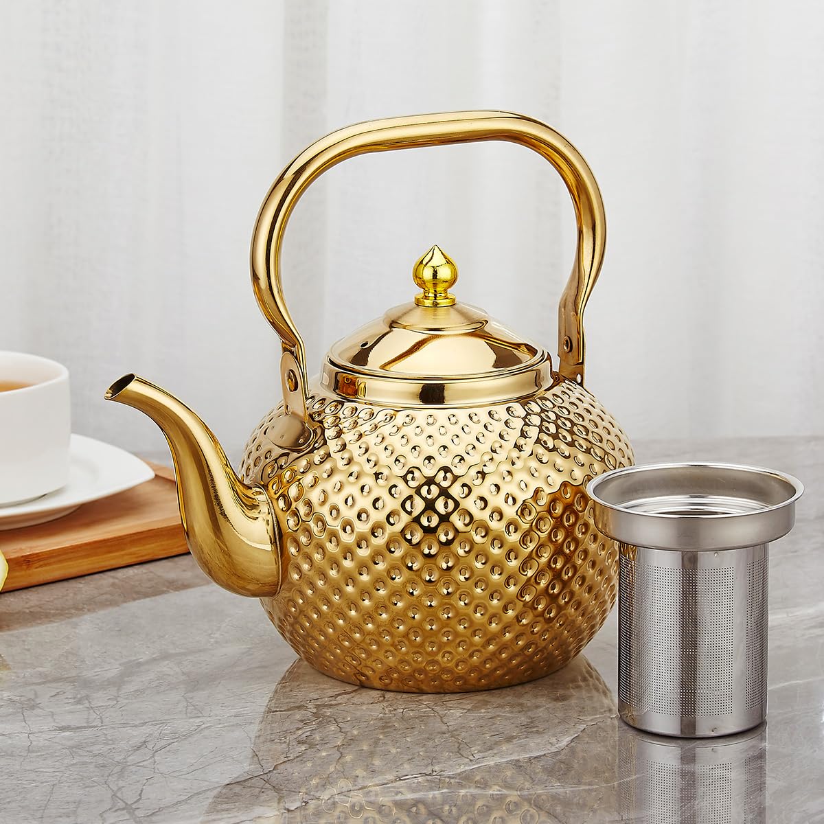 SANQIAHOME 2000ml teapot infuser close-up shows durable stainless steel.