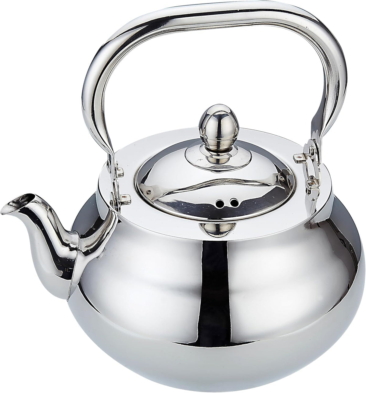 SANQIAHOME stainless steel teapot with removable infuser gleams for easy steeping.