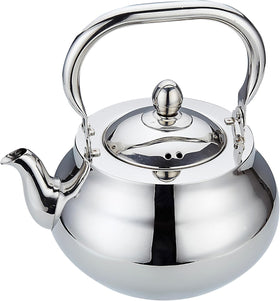 SANQIAHOME stainless steel teapot with removable infuser gleams for easy steeping.