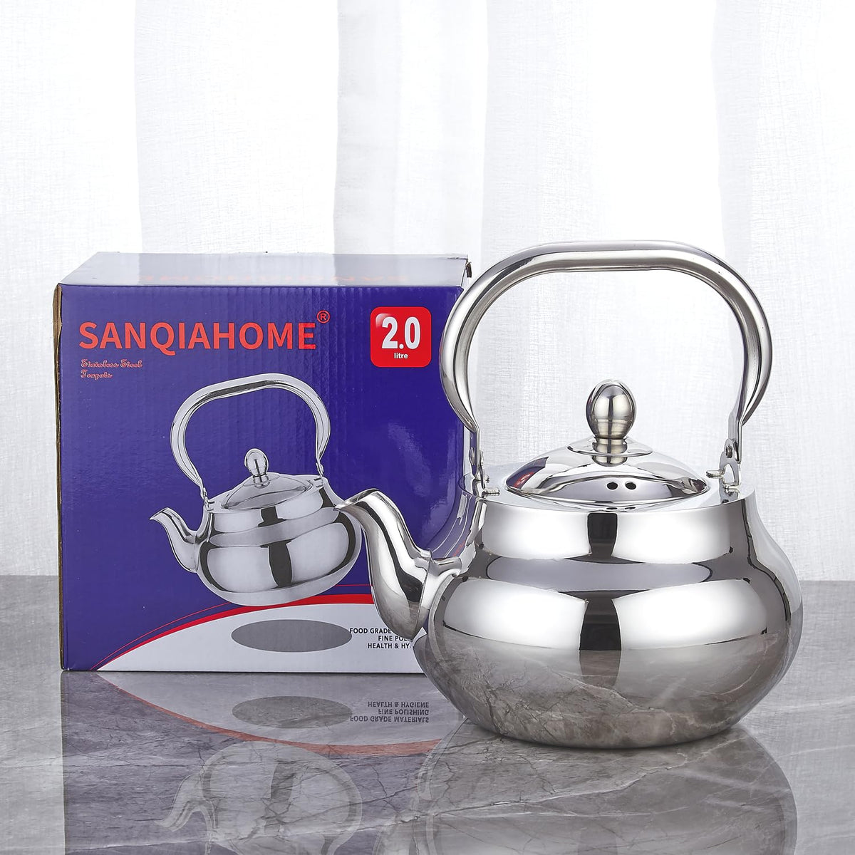 SANQIAHOME teapot works on gas, electric, and induction stoves.