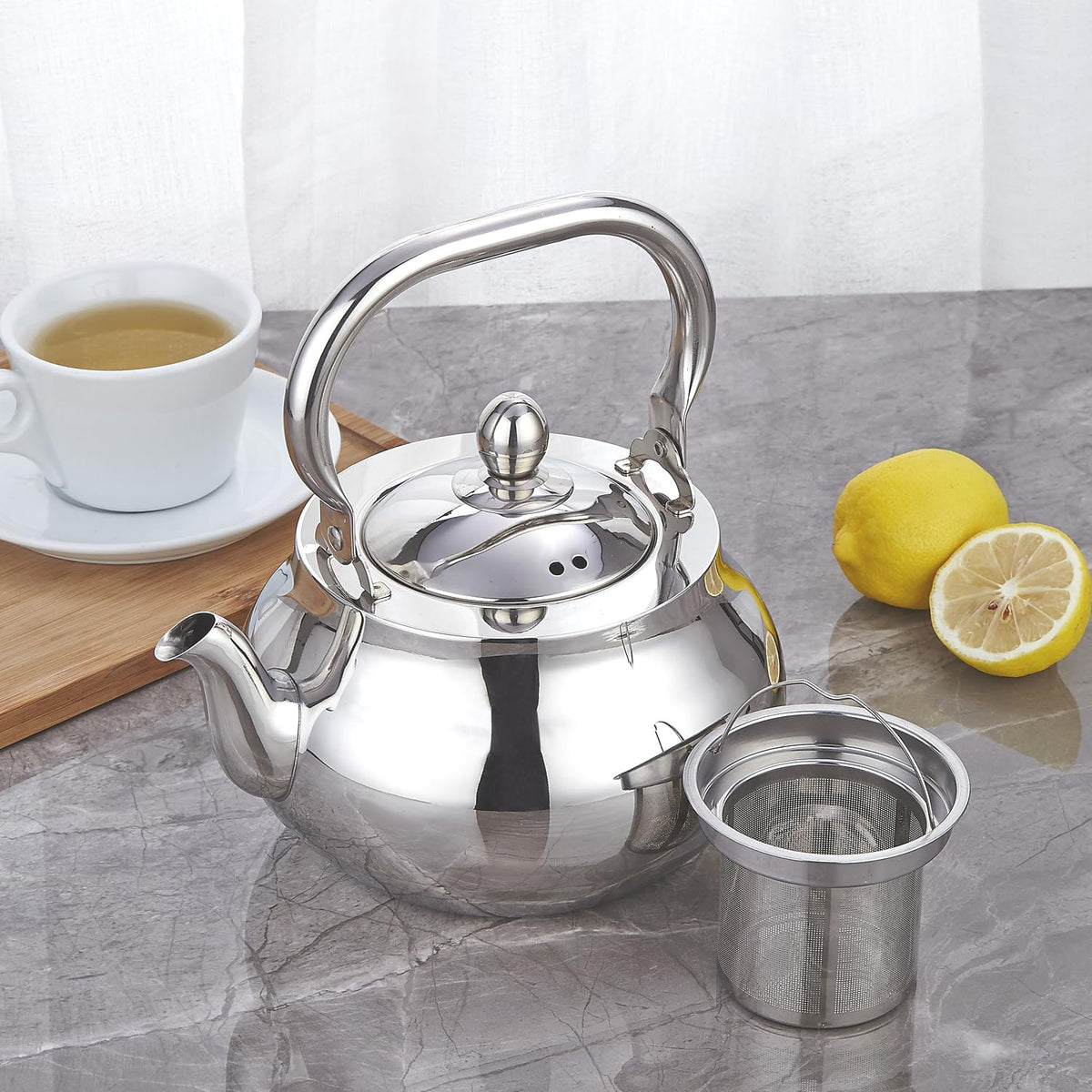 SANQIAHOME teapot's sunken infuser ensures thorough soaking and richer flavor.