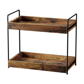 SANRETAHO 2 tier bathroom organizer on wood shelves keeps bottles organized and accessible
