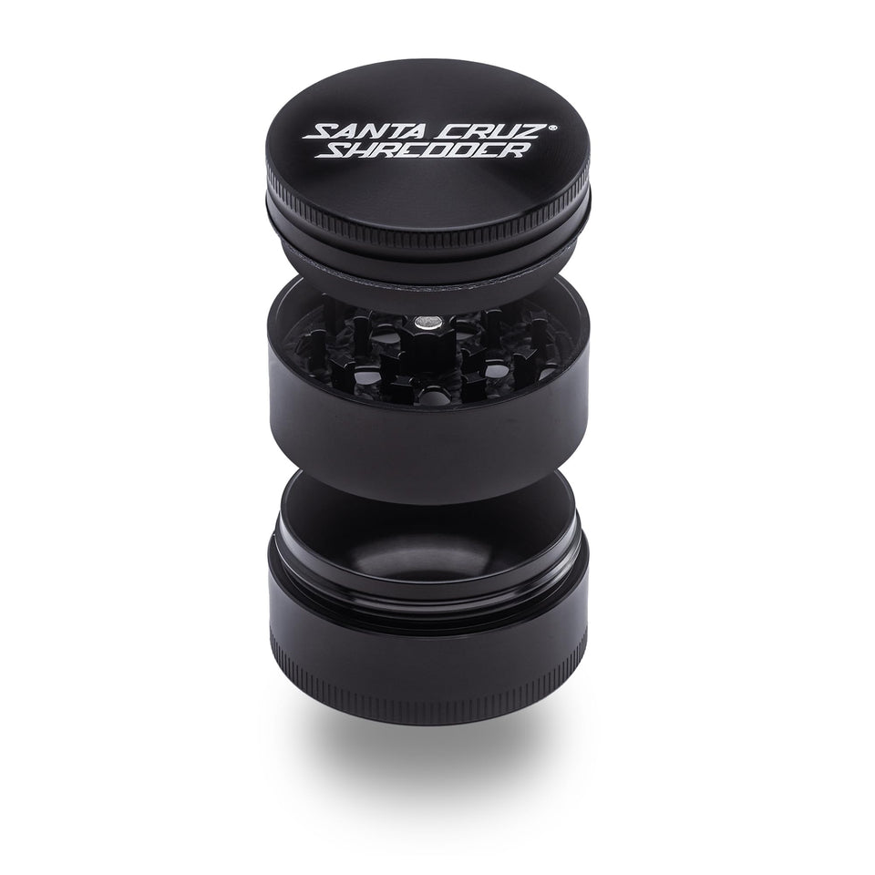Santa Cruz Shredder 3-piece grinder viewed from top, smooth grinding action for even results.