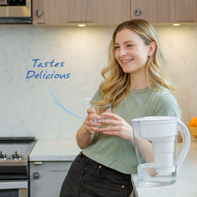 Santevia MINA two-stage filtration reduces impurities and re-mineralizes water.