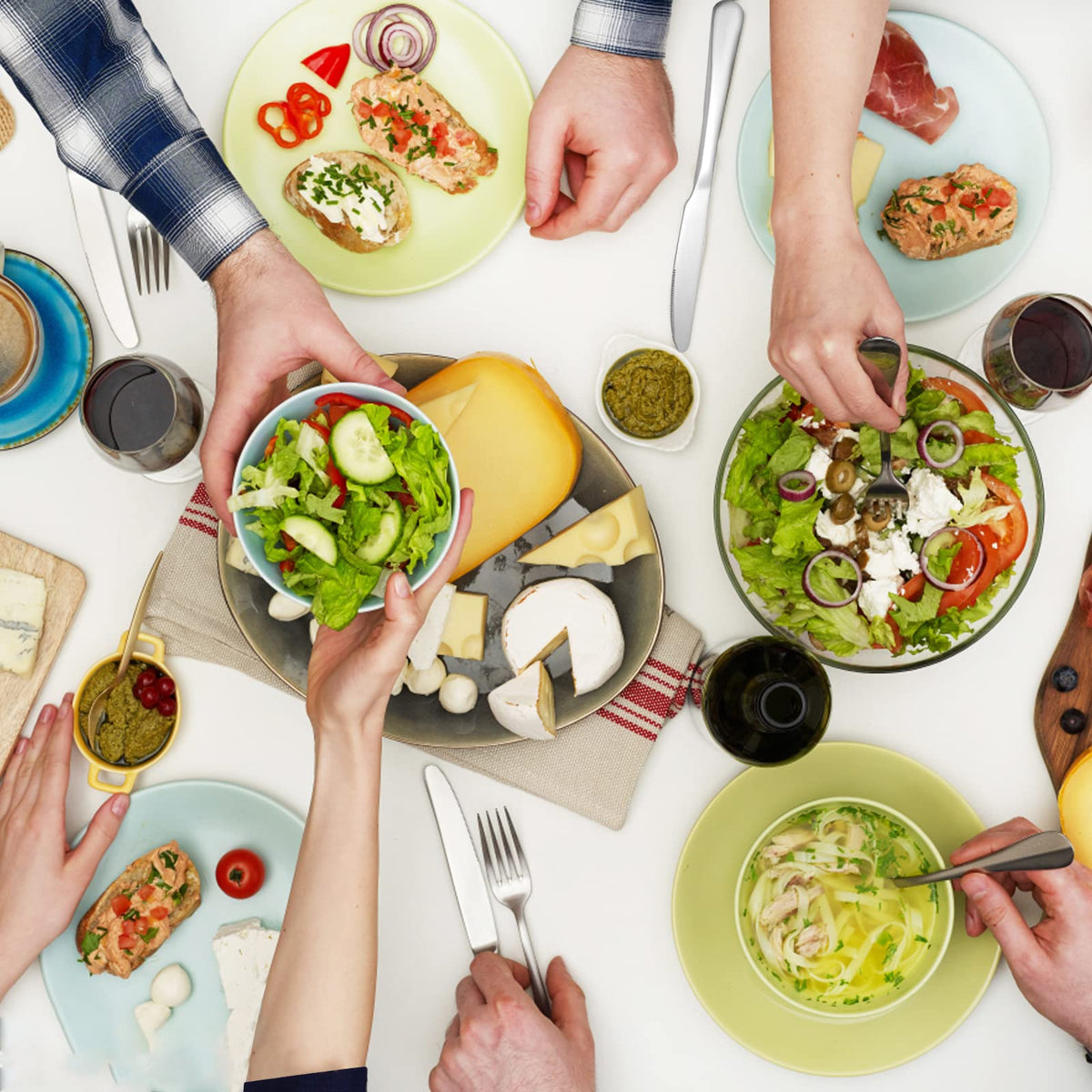 SANTUO 12-piece set shown on a stylish table setting for versatile service.