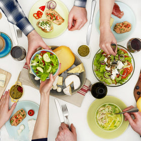 SANTUO 12-piece set shown on a stylish table setting for versatile service.