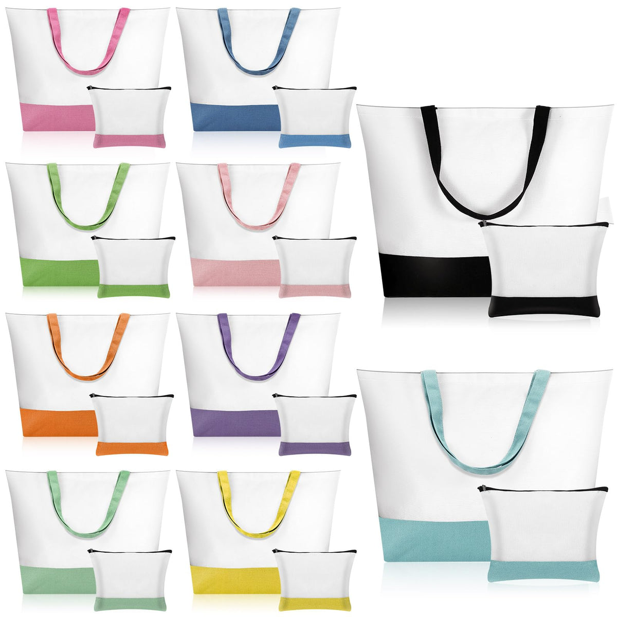 Sanwuta 20-pcs canvas tote and makeup bags set, ideal for daily organization and reuse.