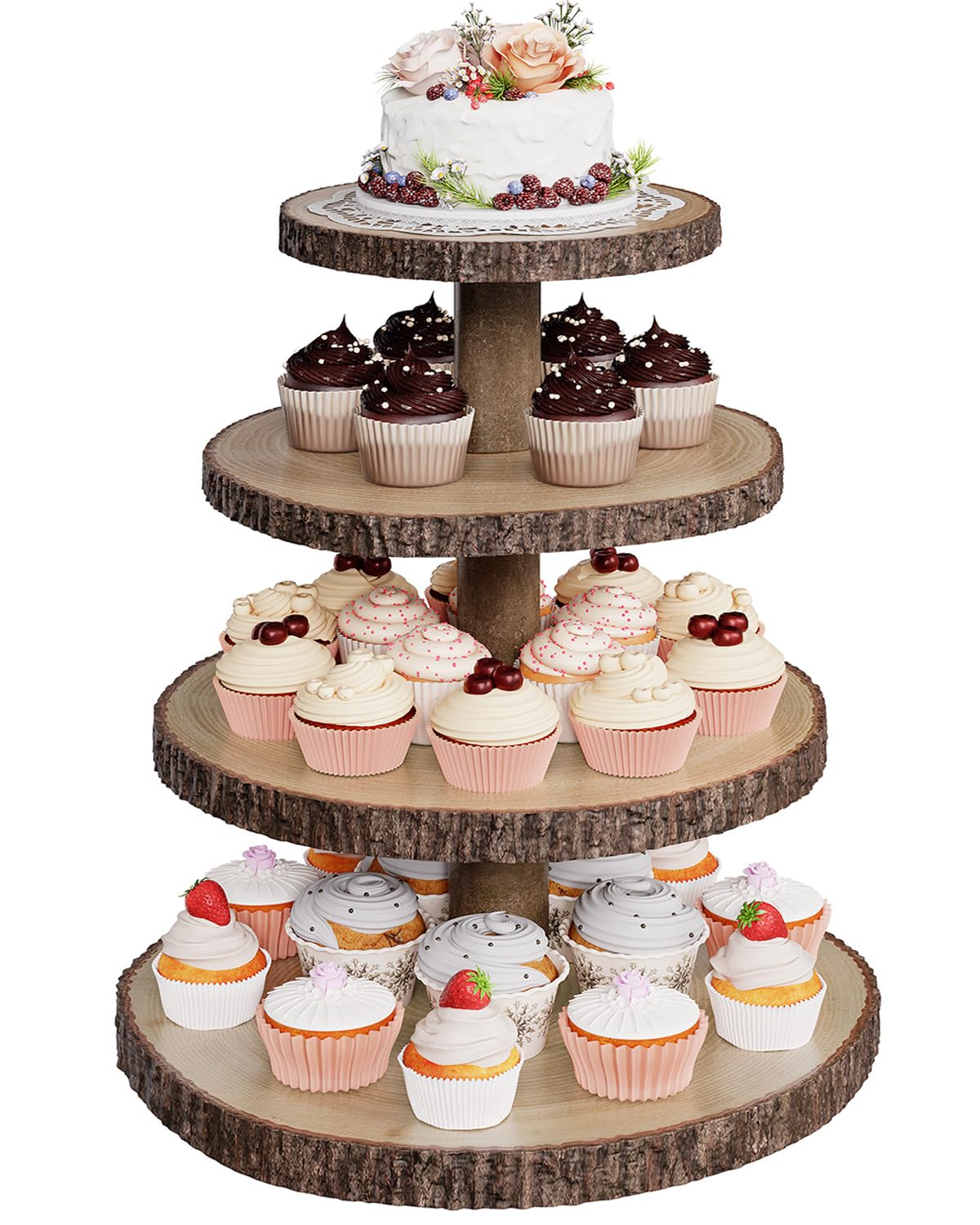 SANYOUNG wood cupcake stand 4-tier display for rustic dessert tables