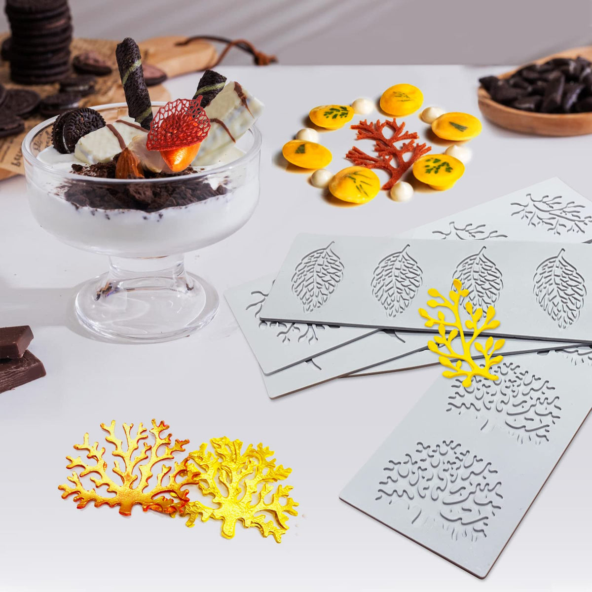 SanZaoGang fondant tuile molds with coral branch patterns for cake toppers.