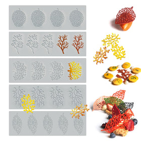 SanZaoGang leaf molds 5pc collection for elegant fondant decorations and lace textures.