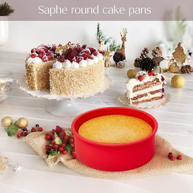 Saphe 6-inch round silicone cake pan, non-stick surface for effortless removal.