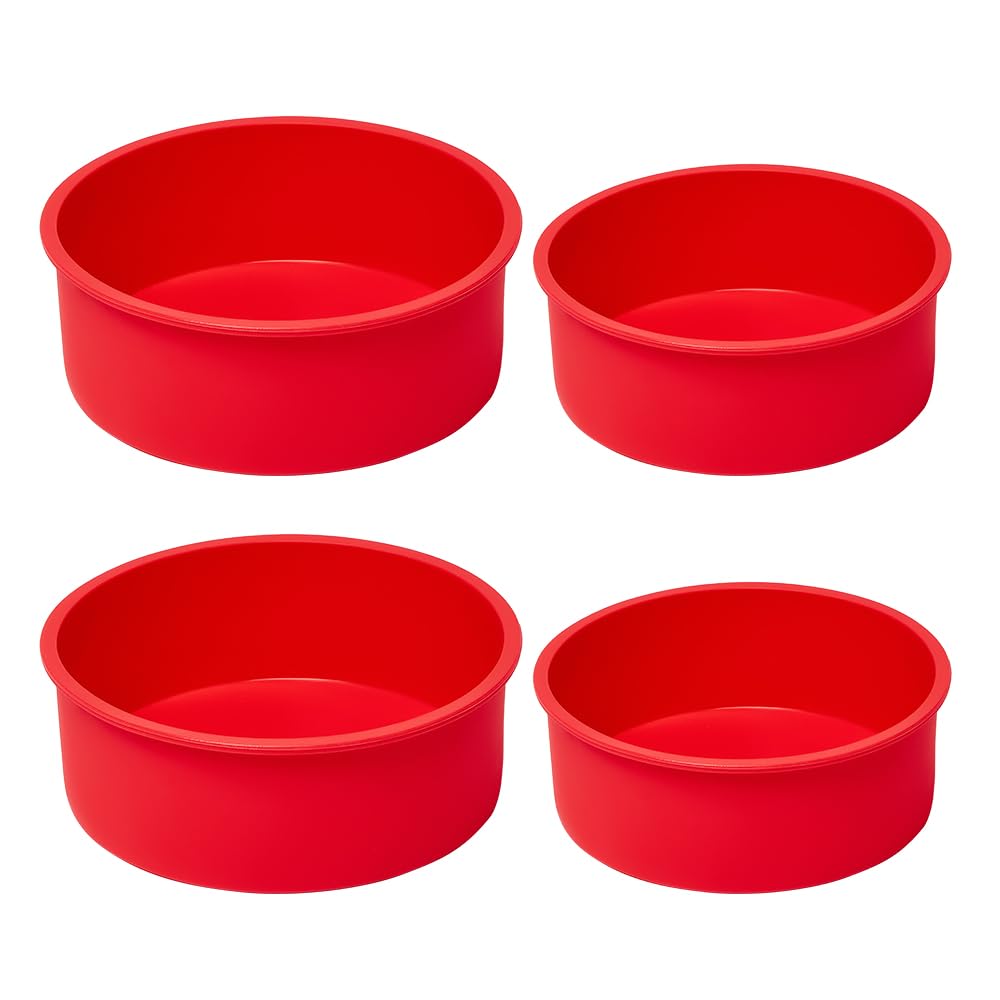 Saphe 6-inch round silicone cake pan, top view, easy release for clean slicing.