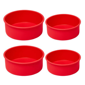 Saphe 6-inch round silicone cake pan, top view, easy release for clean slicing.