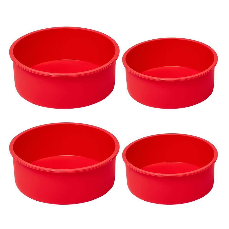 Saphe 6-inch round silicone cake pan, top view, easy release for clean slicing.