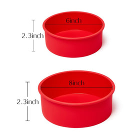 Saphe 8-inch round silicone cake pan, pop-out edge, easy unmold for clean slices.