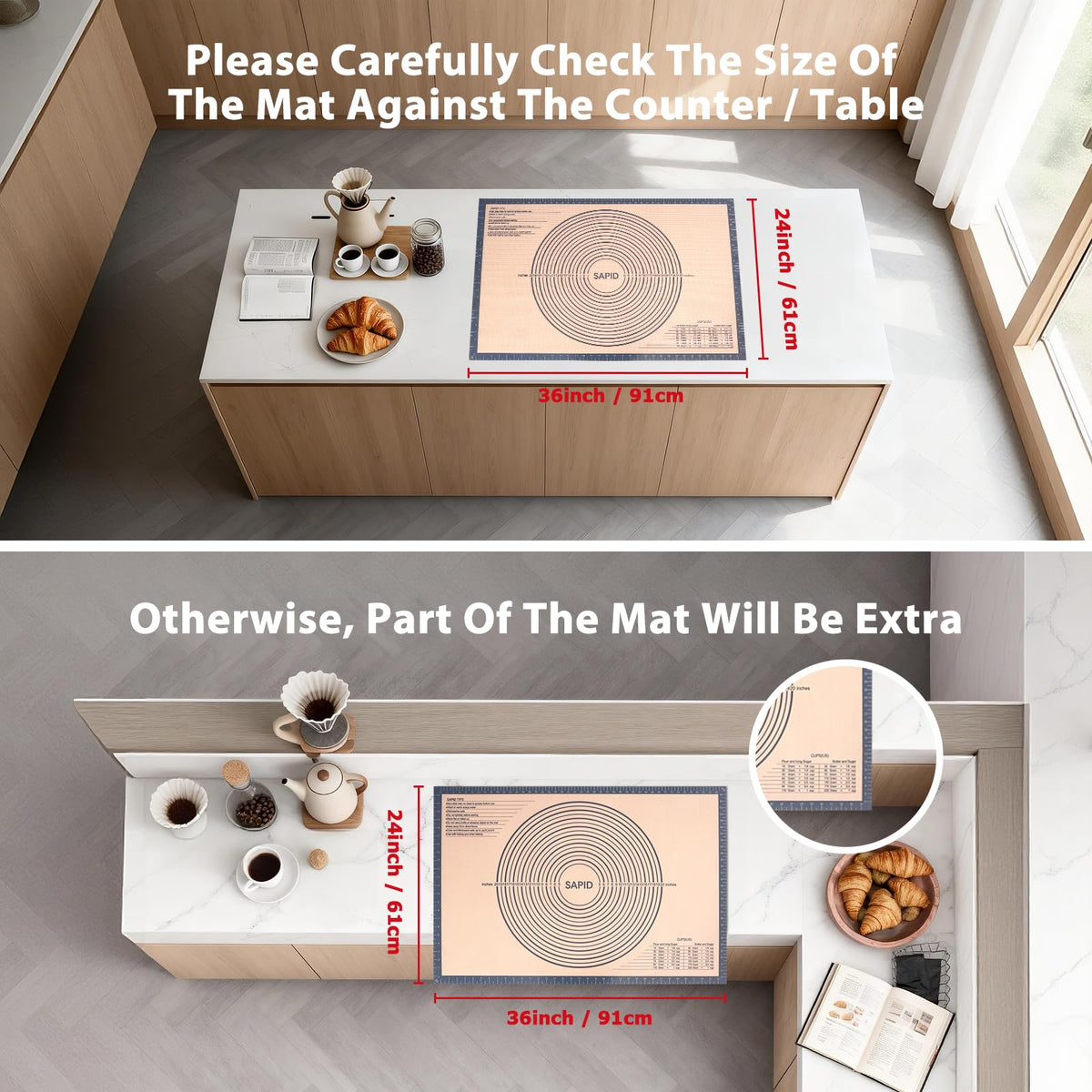 SAPID anti-slip back keeps the mat steady on the counter