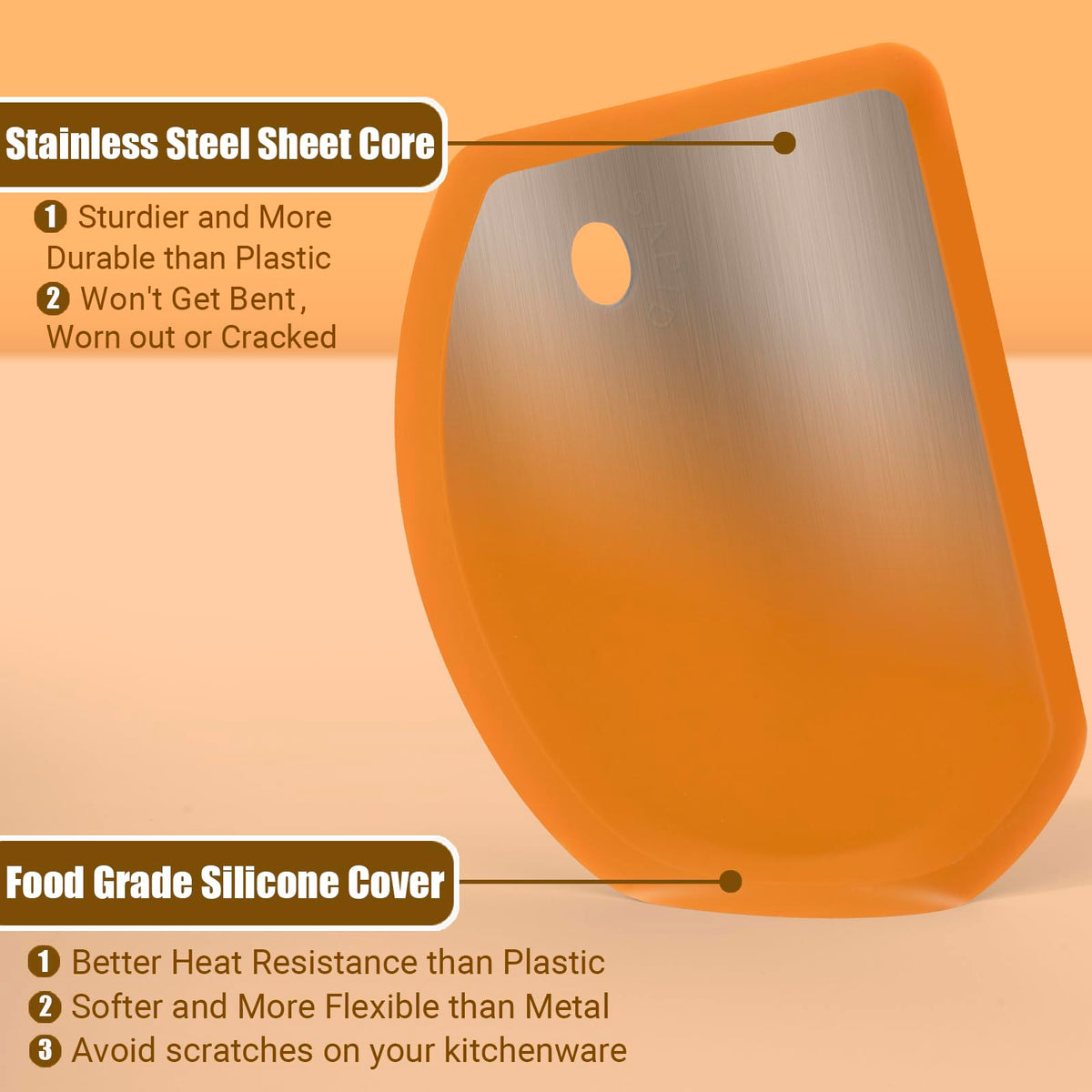 SAPID curved-edge silicone scraper fits bowls of any size for thorough dough cleanup