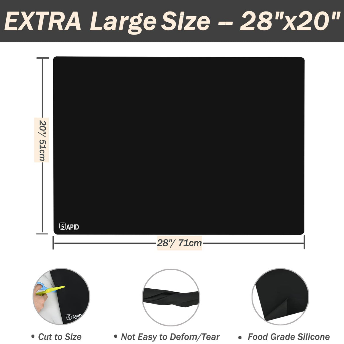 SAPID extra-thick silicone mat stays flat and durable during use