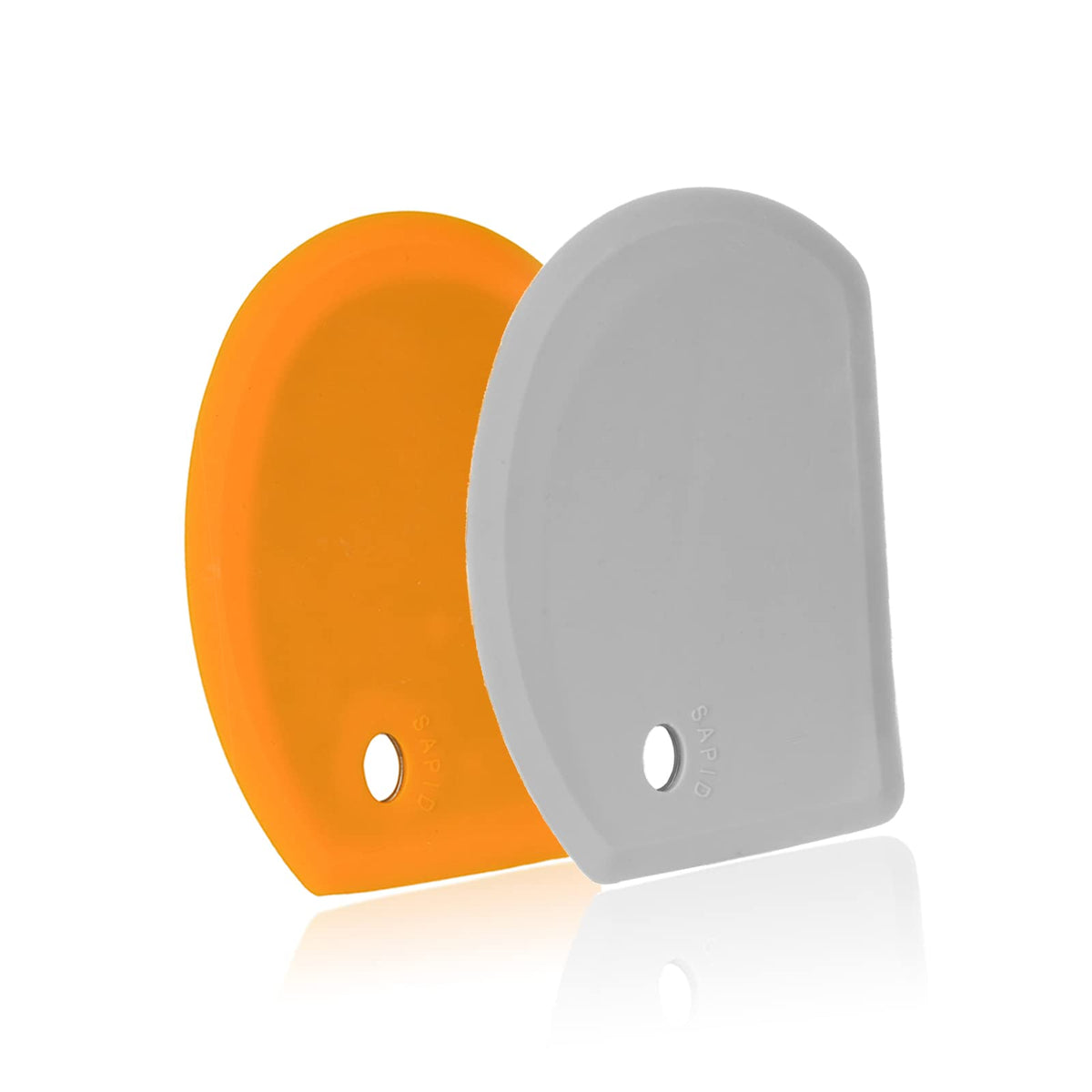 SAPID silicone dough scraper with stainless steel core, two-piece gray and orange set for durable dough scraping