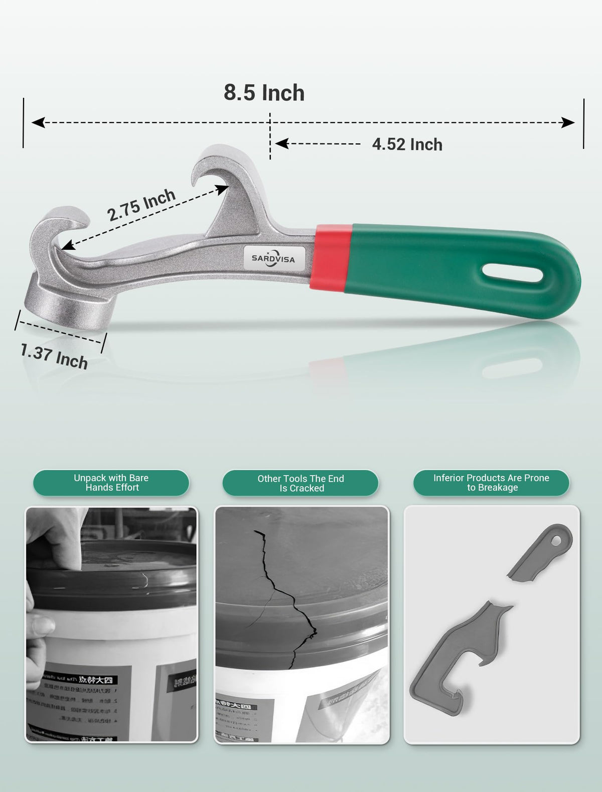 SARDVISA aluminum lid wrench shown with a 5 gallon drum