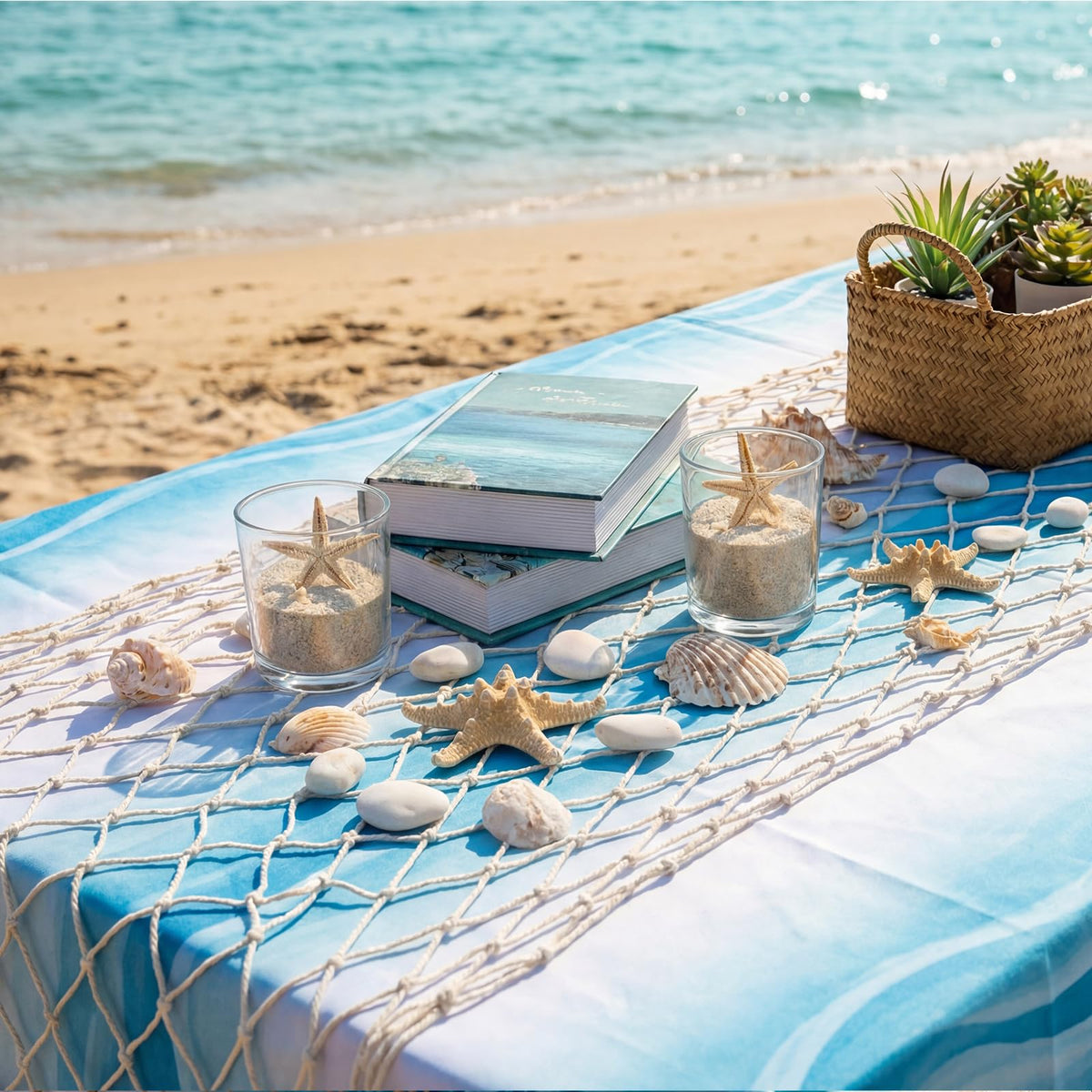 SATINIOR mermaid net wall hanging creates an immersive sea-theme backdrop.
