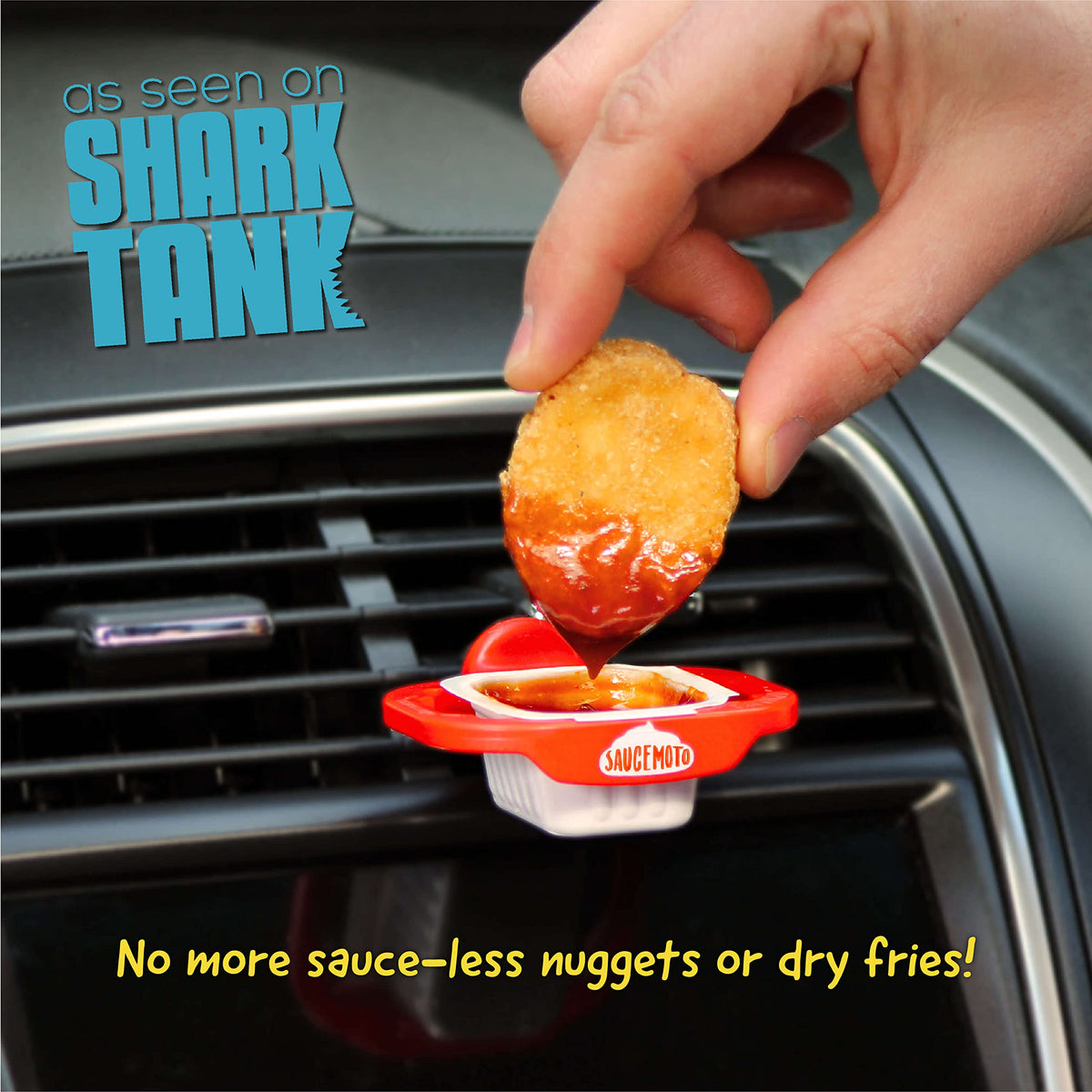 Saucemoto Dip Clip 5-in-1 aperture holds cups from major chains