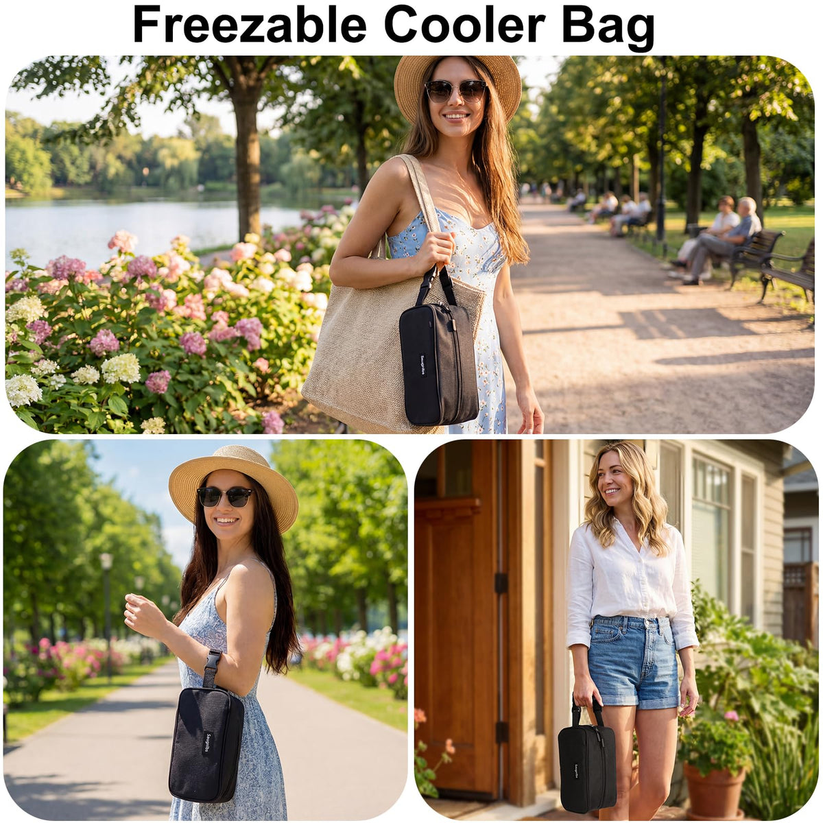 Saugnlbs small cooler bag open with ice packs, easy access.