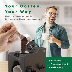 Savepod black design blends with kitchen decor for daily brewing.