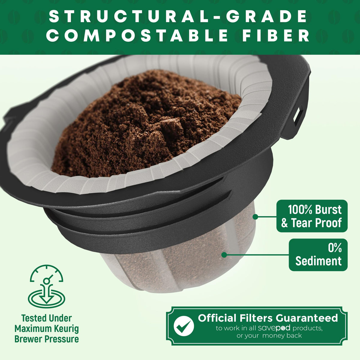 Savepod compostable filters reduce waste while preserving fresh flavor.