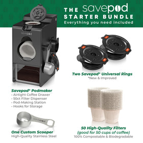 Savepod bundle stainless scoop measures grounds precisely for consistent brews.