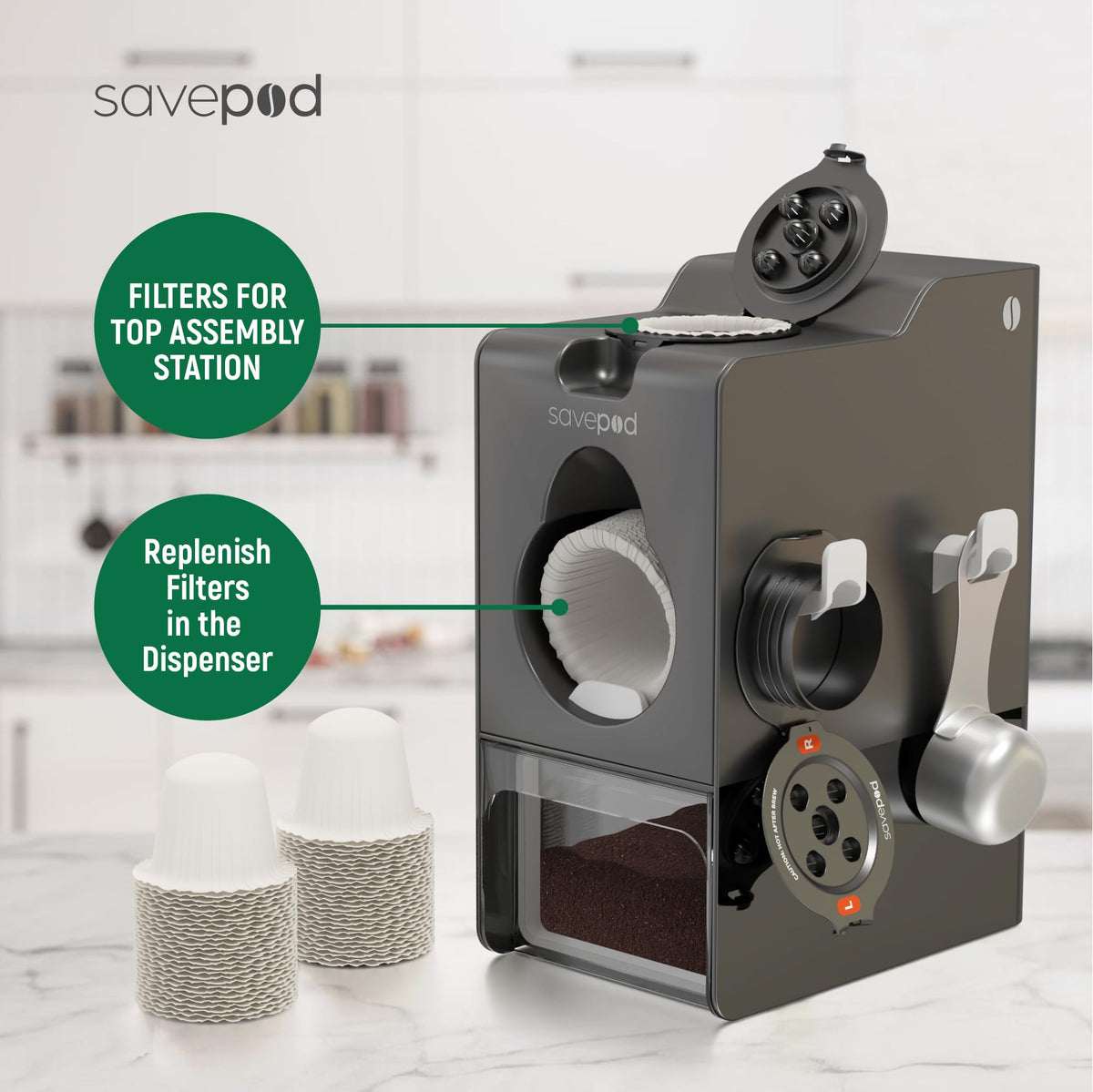 Savepod used with a K-Cup brewer for a quick, clean cup