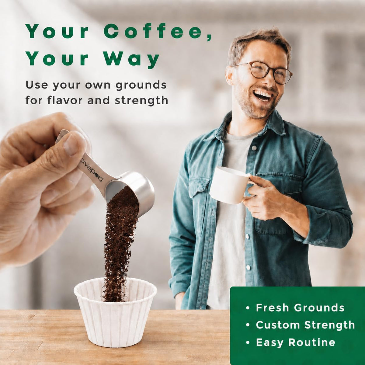 Savepod compatible Keurig brewer image highlights broad compatibility.