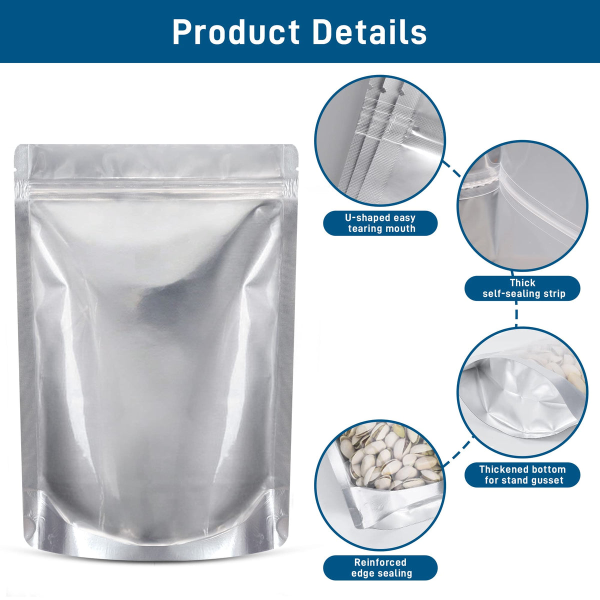 Saviki Mylar bag uses durable PET-aluminum foil for strong barrier protection.