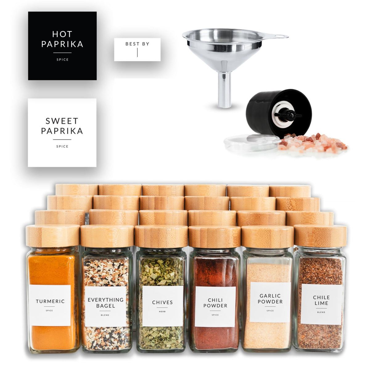 374 labels ensure quick spice identification and freshness tracking