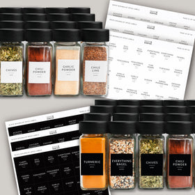SAVVY & SORTED black-lid jars offer a minimalist pantry look.