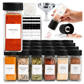 SAVVY & SORTED glass spice jars 24-pack with 4 oz capacity for tidy drawers.