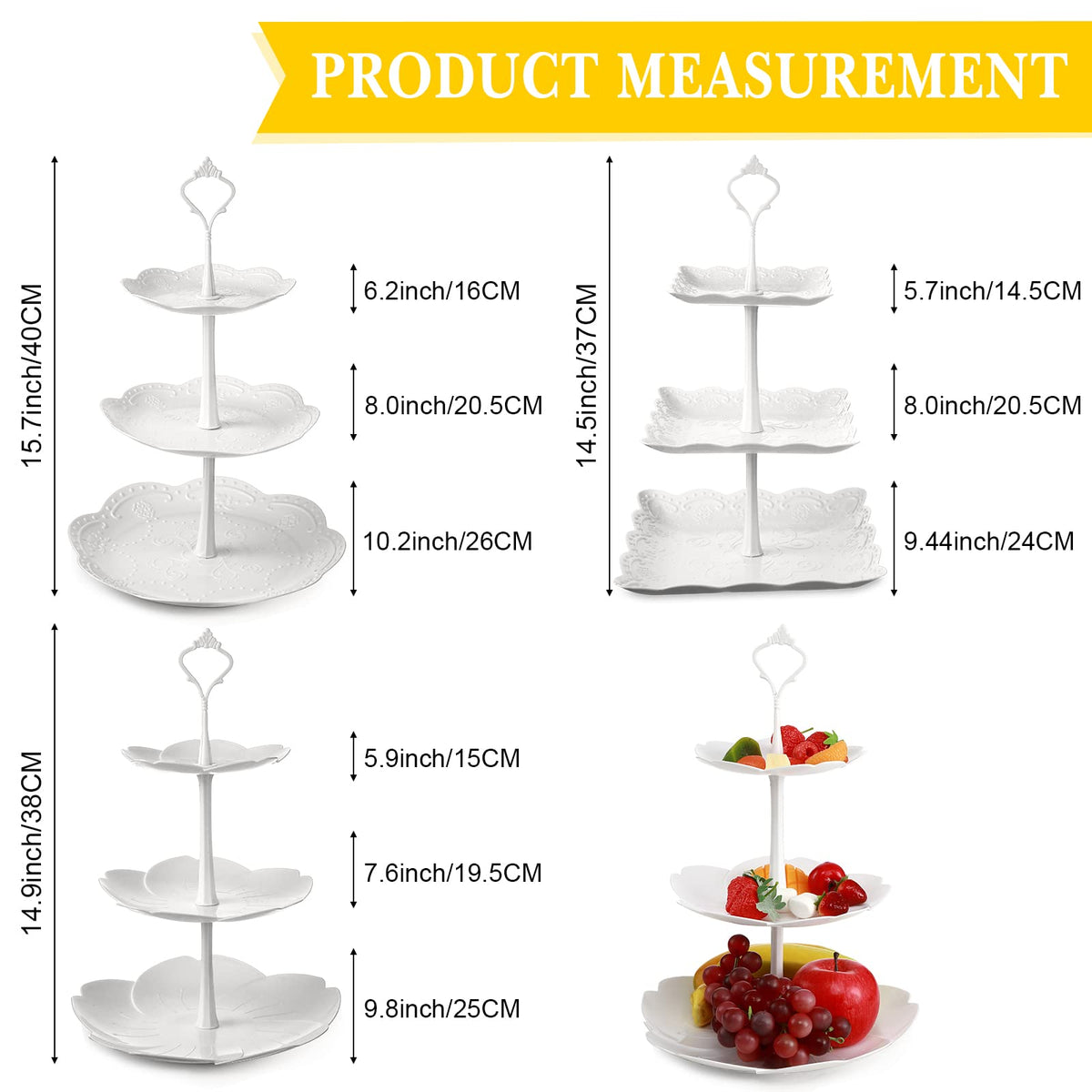 Sawysine round 3-tier stand holds desserts with elegant balance
