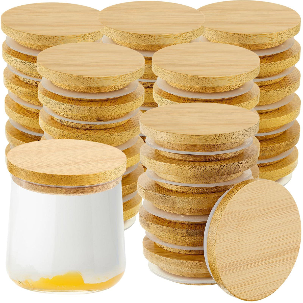 Sawysine bamboo jar lid front view, sturdy reusable storage for breakfast jars