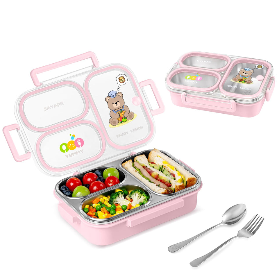 Sayape pink stainless steel bento box with lid for organized kid meals on the go