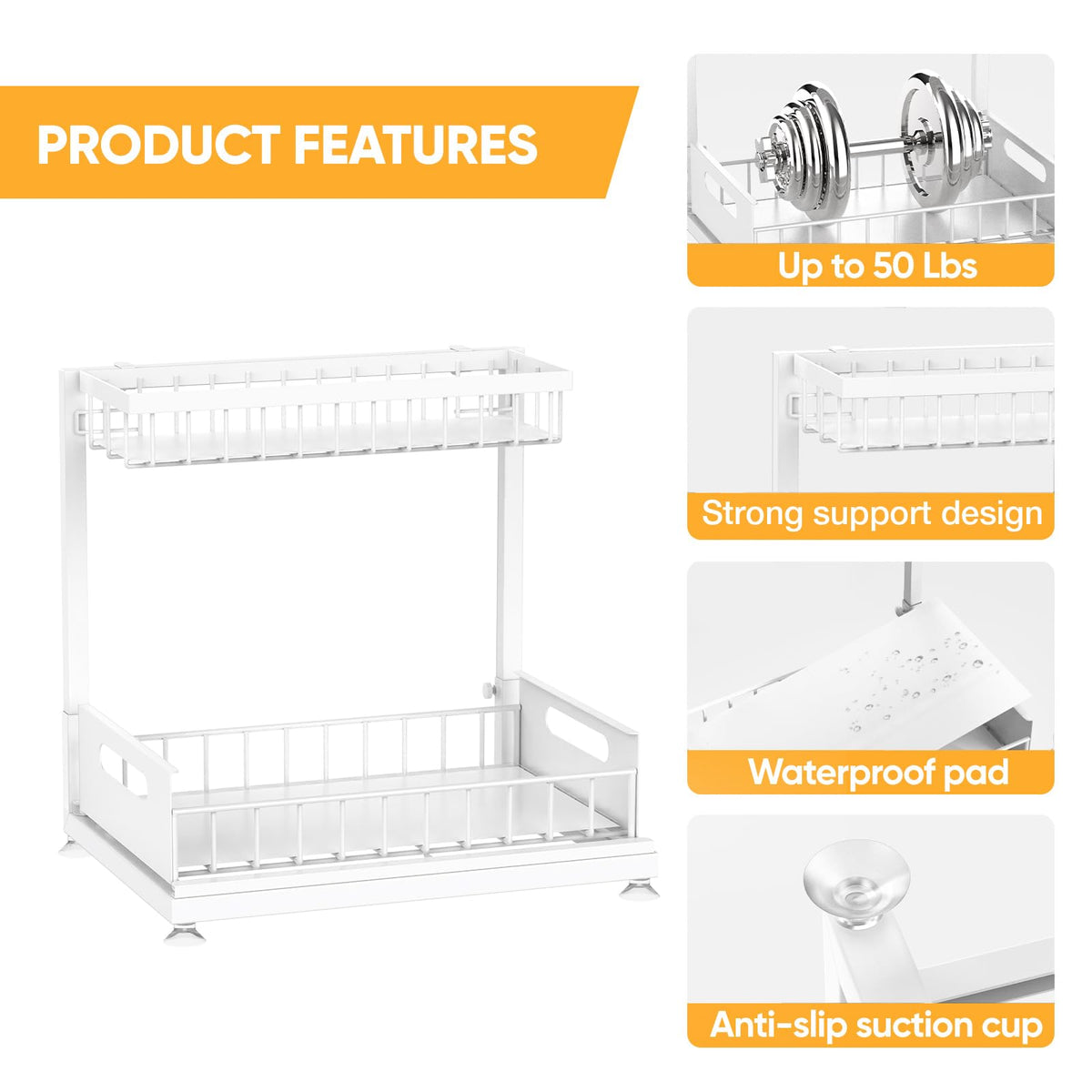 Saydear under sink organizer 2-tier with dimensions 14.2 x 10.6 x 14.2 inches