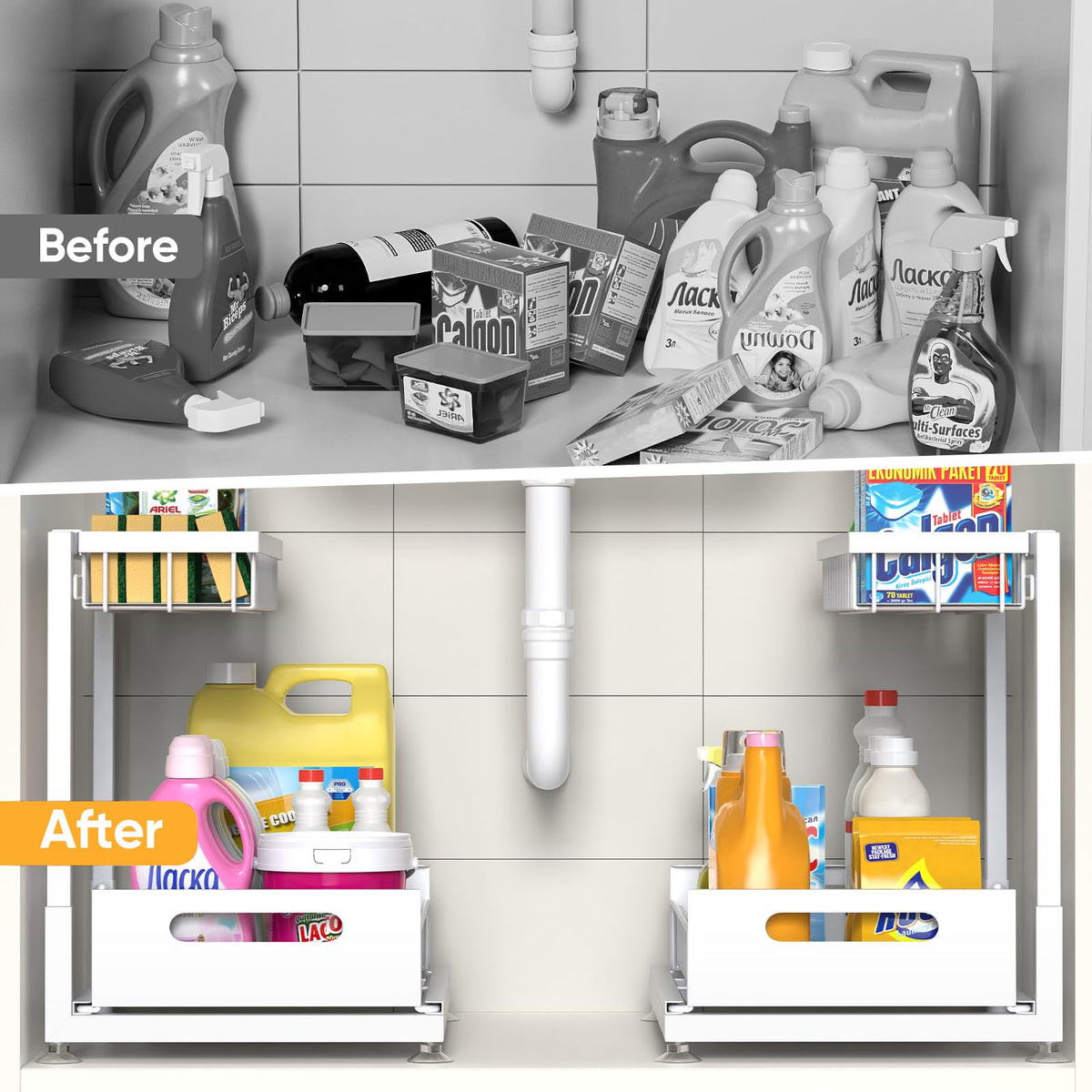 Saydear under sink organizer 2-tier durable metal with rust-resistant finish