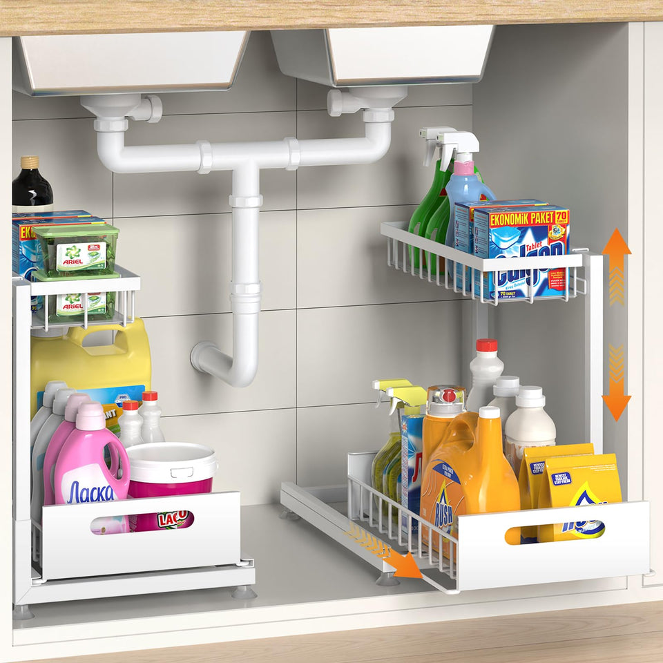 Saydear under sink organizer 2-tier with L-shaped design improving vertical space access