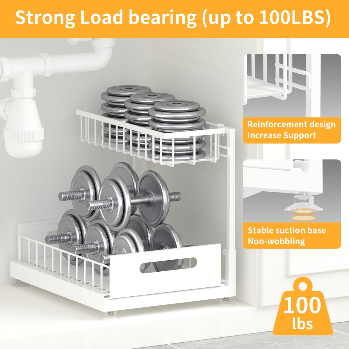 Saydear under sink organizer 2-tier rust-resistant design for kitchen and bath