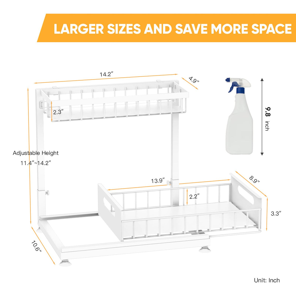 Saydear under sink organizer 2-tier tool-free setup with strong suction cups